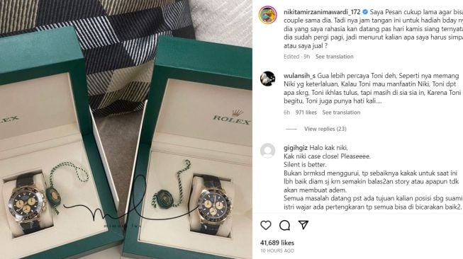 Jam tangan couple Nikita Mirzani untuk Antonio Dedola. (Instagram/ nikitamirzanimawardi_172)