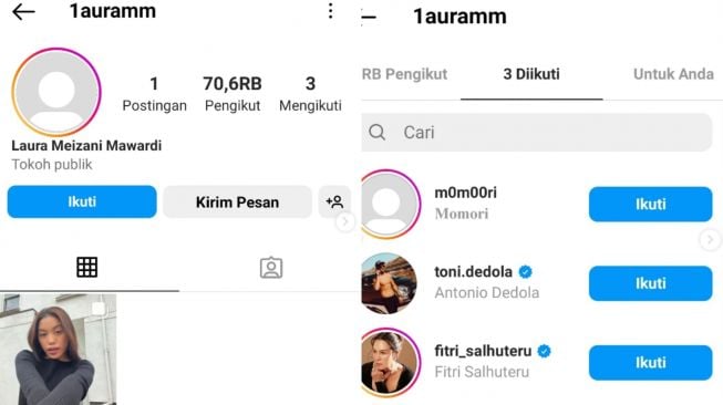 Lolly putri Nikita Mirzani hanya follow tiga akun Instagram saja. (Instagram/1auramm)