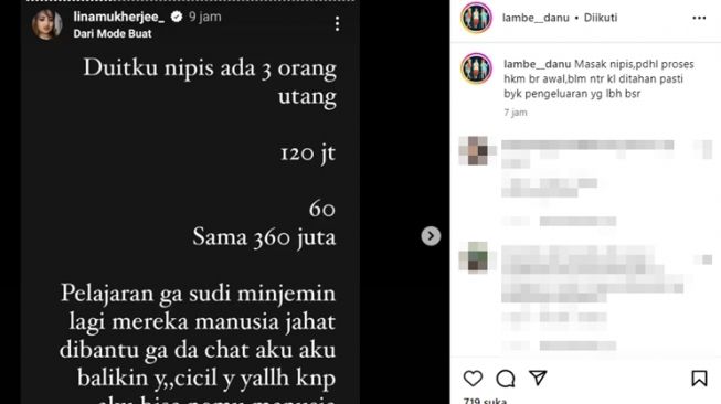 Unggahan soal Lina Mukherjee [Instagram/@lambe__danu]