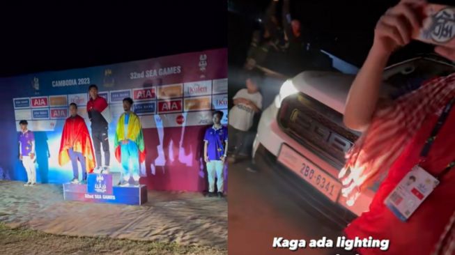 Viral Asean Games 2023 Gelap-gelapan Saat Pemberian Medali, Sampai Pakai Sorot Lampu Mobil (TikTok/@bungabdur)