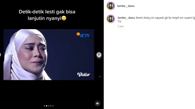 Lesti Kejora menangis saat di panggung SCTV Awards (Instagram/@lambe__danu)