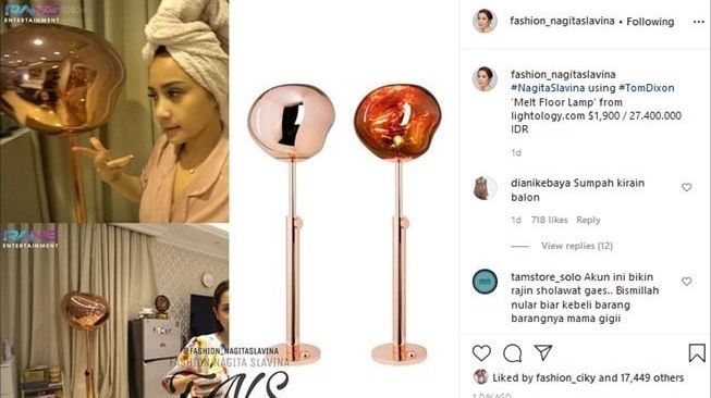 Lampu di kamar Raffi Ahmad dan Nagita Slavina harganya mencapai Rp27 juta. [Instagram @fashion_nagitaslavina].