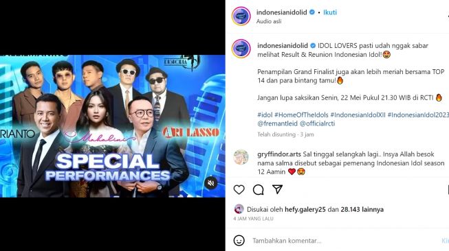 Bintang tamu result dan reunion Indonesian Idol XII (Instagram/@indonesianidolid)