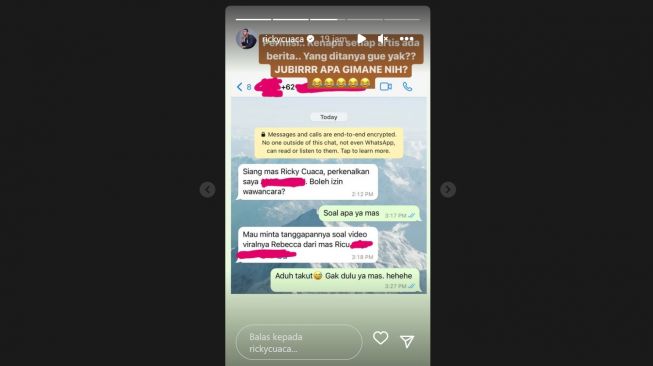 Ricky Cuaca diminta mengomentari video syur Rebecca Klopper (Instagram/@rickycuaca)