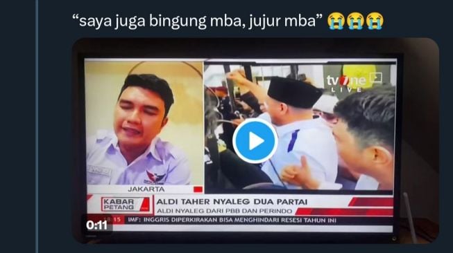 Momen Kocak Aldi Taher Saat Wawancara di TV(twitter/@vaneeaye) 