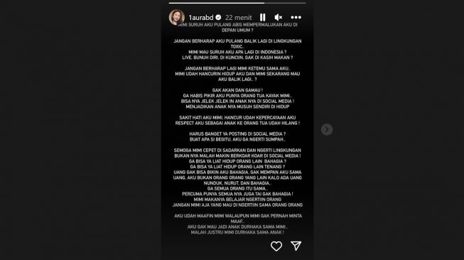 Lolly, anak Nikita Mirzani ogah pulang Indonesia (Instagram/@1aurabd)
