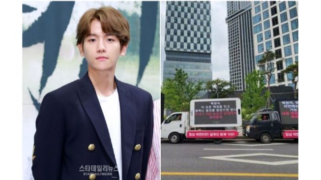 Dukung Baekhyun EXO, Fans China Kirim 6 Truk Sekaligus ke Depan Gedung SM