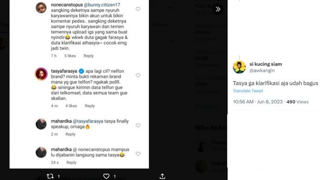 Tasya Farasya buka suara dituding jatuhkan nama Tasyi Athasyia (Twitter/@awkangin)