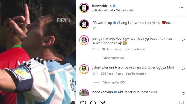 FIFA mengunggah video kompilasi aksi Lionel Messi bersama Timnas Argentina dengan musik latar lagu baru Aldi Taher berjudul "Why Mister Messi Why". [Instagram/@fifaworldcup]