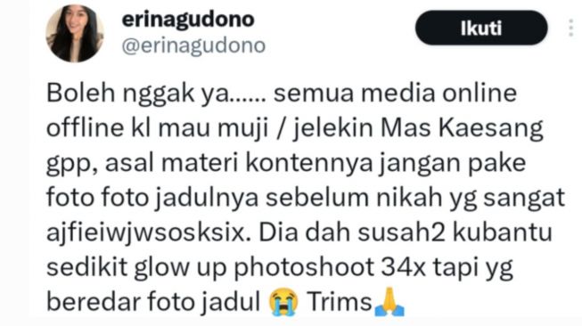 Kocak! Jelekin Kaesang Boleh Tapi Jangan Pakai Foto Lama, Ini Erina Belain Suami Apa Gimana?