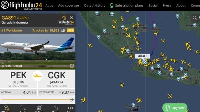 Tangkapan layar situs flightradar24.