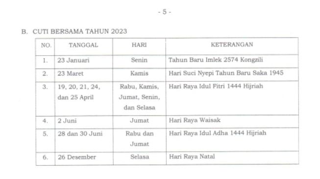 Pemerintah memberikan dua hari cuti bersama untuk perayaan Hari Raya Idul Adha 2023. (Tangkap Layar)