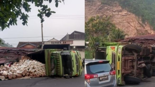 Awas! Truk Box Rebah Kuda di Tanjung Mutiara, Lalu Lintas Macet