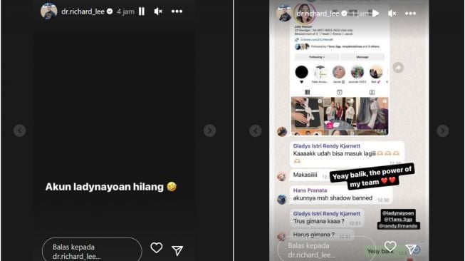 dr Richard Lee sempat kabarkan akun Instagram Lady Nayoan menghilang (Instagram/@dr.richard_lee)