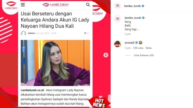 Andika Rosadi komentari unggahan @lambe_turah (Instagramm/@lambe_turah)