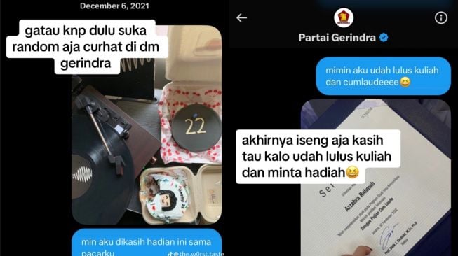 Viral Cewek Sering Curcol Sampai Laporan Lulus Kuliah di Akun Partai Gerindra, Endingnya Dikasih Surprise Admin