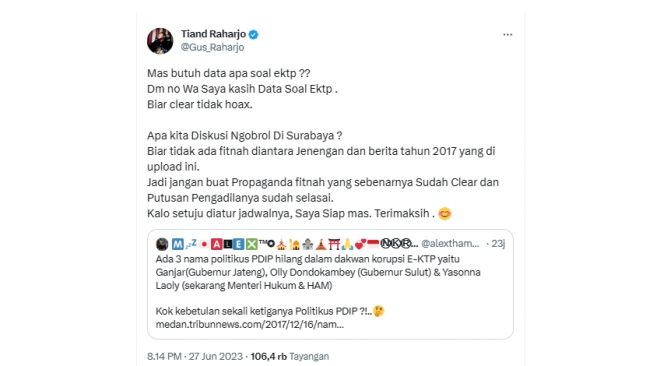 Cuitan yang membahas kasus eKTP. [Twitter]