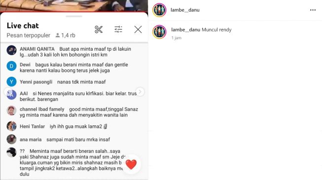 Permintaan maaf Rendy Kjaernett (Instagram/@lambe__danu)