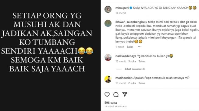 Unggahan Mimi Peri diduga menyindir Popo Barbie. [Instagram]