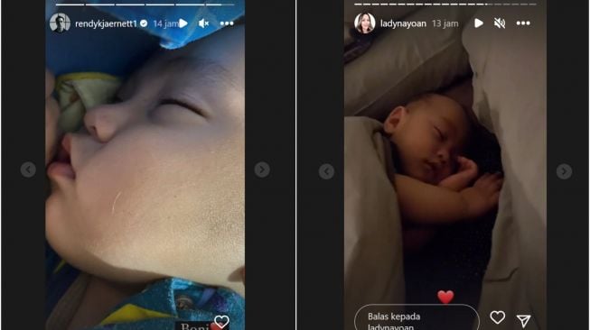 Rendy Kjaernett dan Lady Nayoan unggah foto anak tidur (Instagram/@rendykjaernett1 - @ladynayoan)