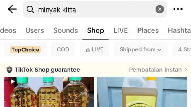 Minyak goreng subsidi Minyakita masih dijual di toko daring TikTok Shop padahal sudah dilarang pemerintah. (Tangkap layar)