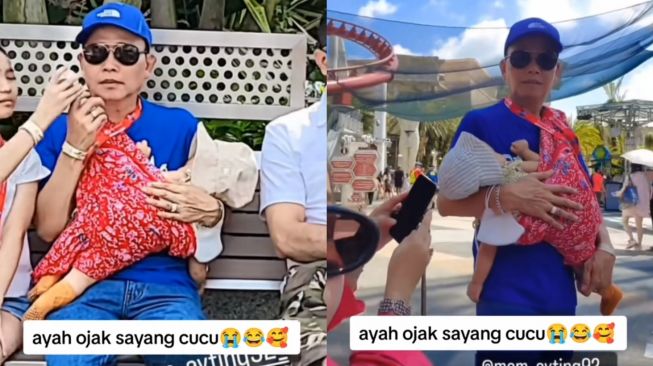 Kocaknya Ayah Rozak Momong Cucu Sampai Universal Studio, Gendong Pakai Kain Jarik Ngalahin Emak-emak