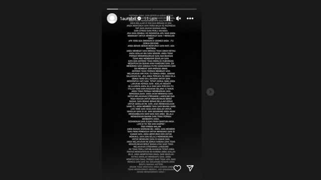 Unggahan Lolly soal Nikita Mirzani (Instagram/@1aurabd)