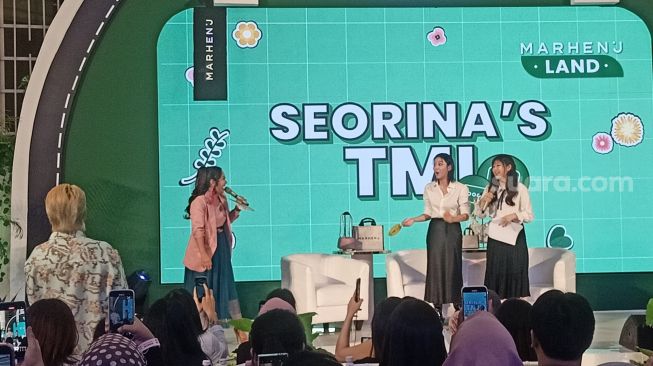 Seorina atau Seol In Ah Saat menggelar fan meeting di Senayan City, Jakarta Pusat pada Sabtu (8/7/2023) [Suara.com/Rena Pangesti]