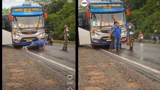 Diduga Ugal-ugalan di Jalan, Sopir Bus Dihukum Push Up dan Squat oleh Anggota TNI