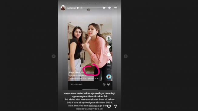 Klarifikasi Syahnaz terkait video jogetnya dengan sang kakak Nisya Ahmad. (Instagram/ syahnazs)