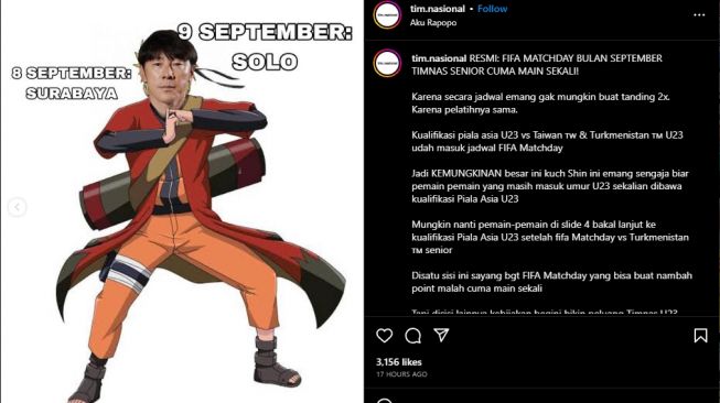 Shin Tae-yong jadi bahan meme kartun Naruto (Instagram/tim.nasional)