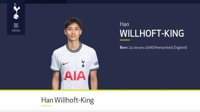 Han Willhoft-King, pemain keturunan Indonesia di skuat Tottenham Hotspurs U-18 (tottenhamhotspurs.com)