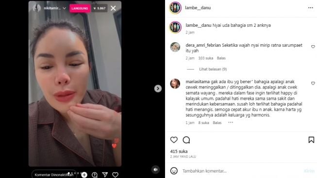 Unggahan soal Nikita Mirzani [Instagram/@lambe__danu]