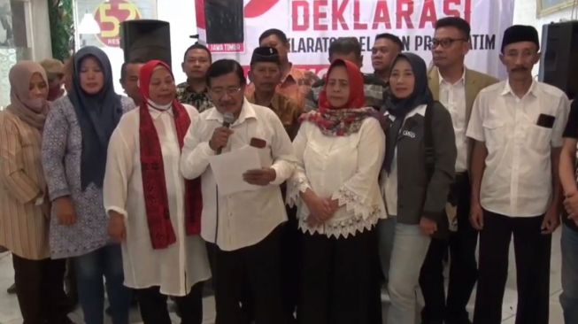 Deklarator Projo Jawa Timur, Madchan HR mendeklarasikan dukungannya untuk Ganjar Pranowo di Pemilihan Presiden (Pilpres) 2024 di Kota Malang pada Sabtu (22/7/2023). (Ist)