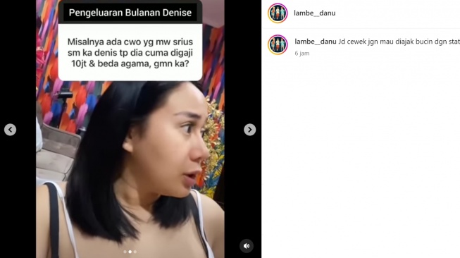 Denise Chariesta ogah dengan pria gaji Rp 10 juta (Instagram/@lambe__danu)