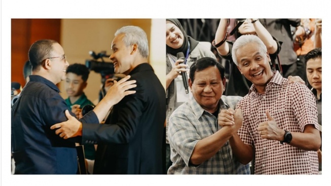 Unggahan foto di media sosial Instagram Ganjar Pranowo yang menunjukan kebersamaannya dengan Anies Baswedan dan Prabowo Subianto. [Instagram]