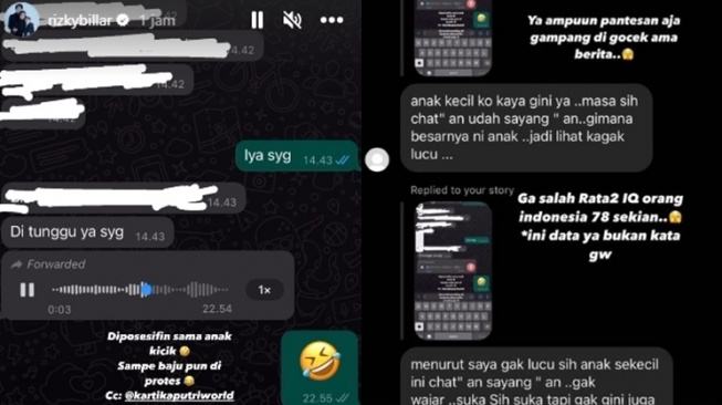 Anak Kartika Putri mesra ke Rizky Billar. [Instagram]