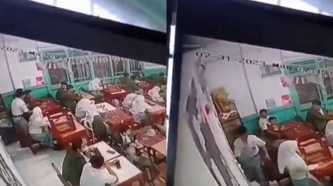 Terekam CCTV, Siswa SMA Tusuk Temannya di Sekolah, Reaksi Murid Satu Kelas Jadi Sorotan: Cuek Apa Syok?