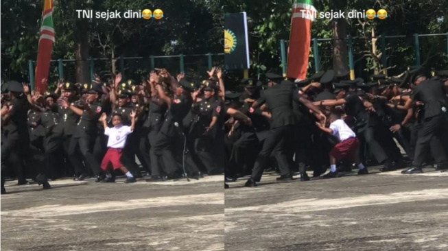 Bocah SD Lari Gabung Nyanyikan Yel-yel TNI, Netizen: TNI Sejak Dini