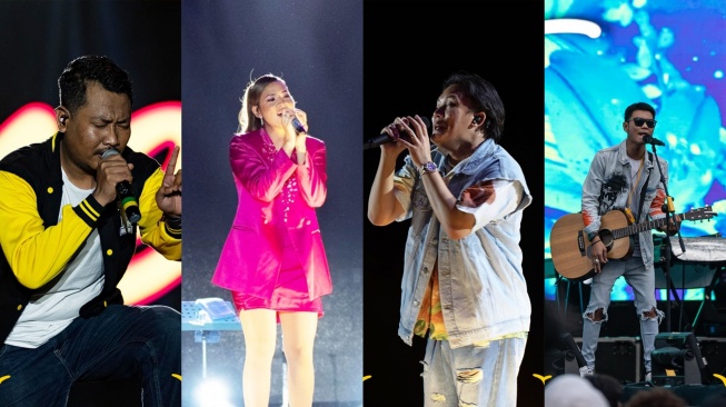 Kiri ke kanan: Wawes, Raisa, Rizky Febian, dan Tri Suaka sebagai line up hari pertama festival musik Semesta Berpesta di Yogyakarta, Sabtu (5/8/2023). [Instagram/semestaberpesta]