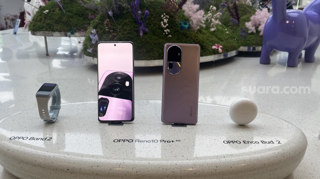 Peluncuran Oppo Reno 10 Pro Plus di Indonesia pada Selasa (8/8/2023). [Suara.com/Dicky Prastya]