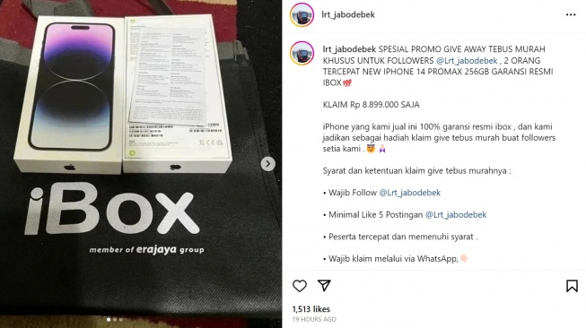 Awas! Akun Instagram LRT Jabobedek Kena Hack, Tawarkan Iphone Murah