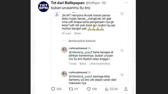 Tangkapan layar, TXT dari Balikpapan. [Ist]