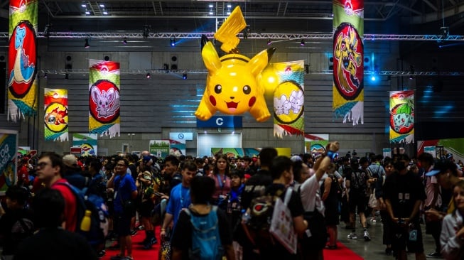  Suasana di Kejuaraan Dunia Pokémon 2023 di Yokohama, Jepang, jumat (11/8/2023). [Philip FONG / AFP]