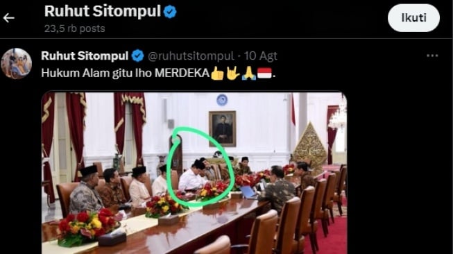 Ruhut Sitompul menuding Menhan Prabowo tidur saat rapat bareng Presiden Jokowi di Istana. (tangkapan layar/ist)