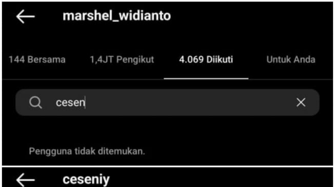 Marshel Widianto dan Cesen sudah saling unfollow Instagram (Instagram)