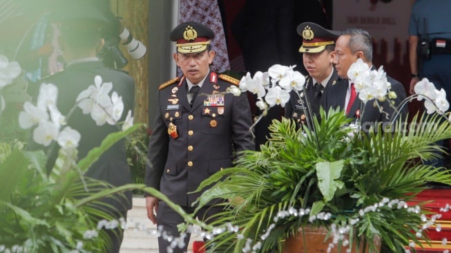 Kapolri Jendral Polisi Listyo Sigit Prabowo usai Sidang Tahunan MPR di Kompleks Parlemen, Senayan, Jakarta, Rabu (16/8/2023). [Suara.com/Alfian Winanto]