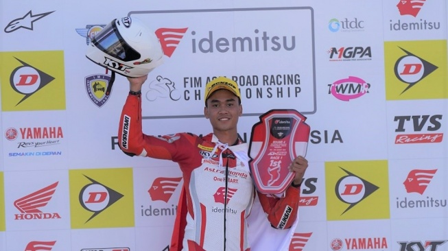 Herjun Atna Firdaus, juara pertama race 1 dan race 2 ARRC Mandalika 2023 [PT AHM].