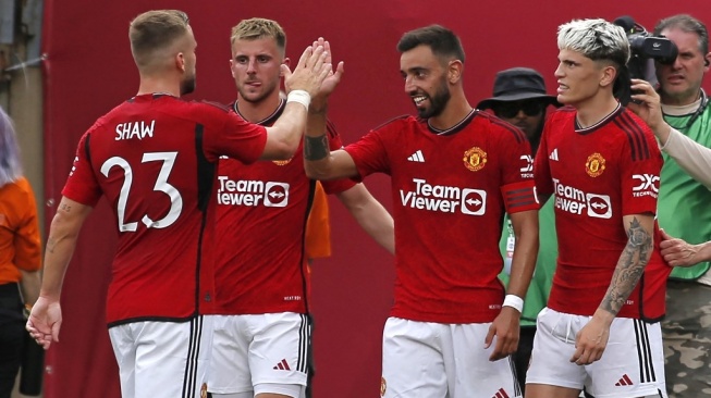 Para pemain Manchester United tampil di laga pramusim. [Leonardo Munoz / AFP]