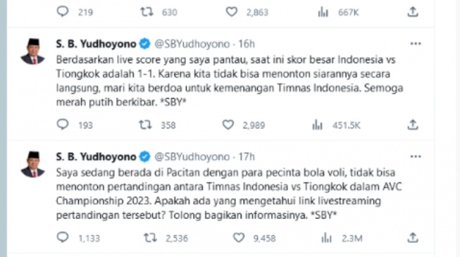 Gegara Tanya Link Live Streaming Siaran Bola Voli, SBY Trending di Twitter